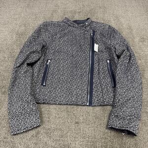 Gap Jacket Blue Ivory Long Sleeve Full Zip Women’s Size Large NWT Wool Blend